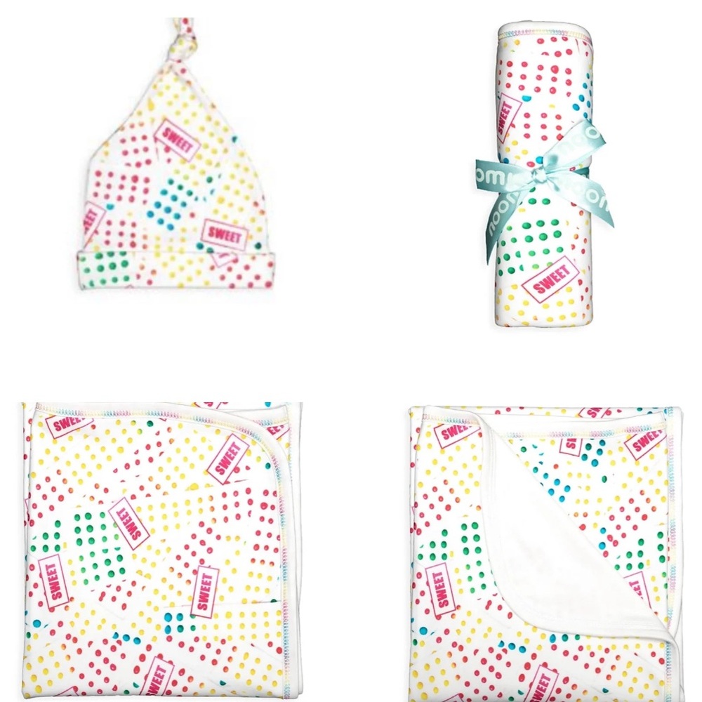 Baby noomie x Robyn Blair Dots Print Blanket and Hat NWT
